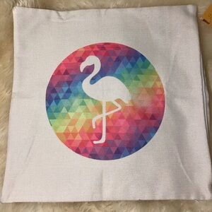 NWT cream throw pillow cover with colorful circle containing a flamingo handmade